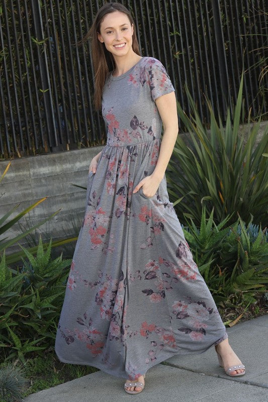 Women's Short Sleeve Floral Maxi Dress