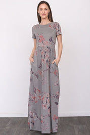 Women's Short Sleeve Floral Maxi Dress