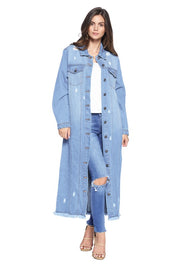 Women's Oversized Distressed Denim Long Jacket