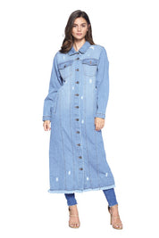 Women's Oversized Distressed Denim Long Jacket