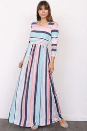 Women's Quarter Sleeve Striped Maxi Dress