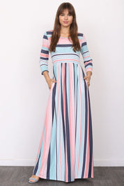 Women's Quarter Sleeve Striped Maxi Dress