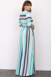 Women's Quarter Sleeve Striped Maxi Dress