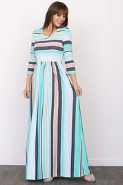 Women's Quarter Sleeve Striped Maxi Dress