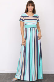 Women's Plus Size Short Sleeve Stripe Maxi Dress