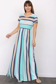 Women's Plus Size Short Sleeve Stripe Maxi Dress