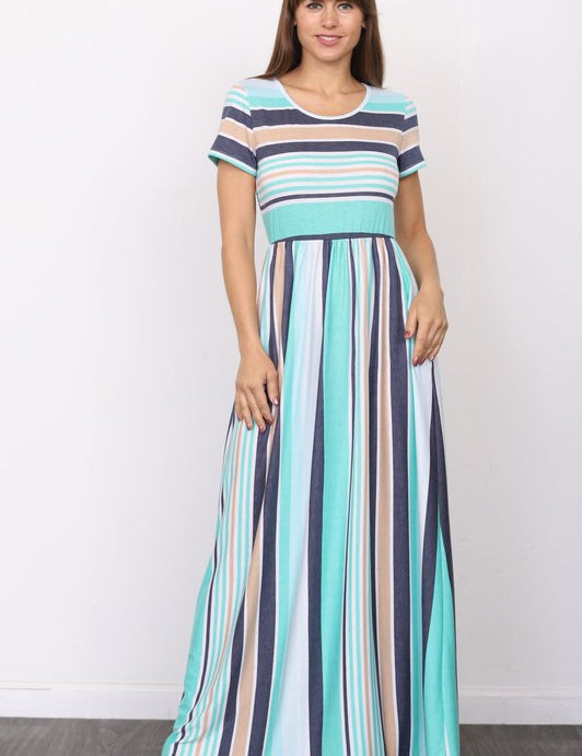 Short Sleeve Stripe Maxi Dress