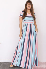 Women's Plus Size Short Sleeve Stripe Maxi Dress