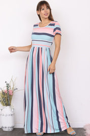 Women's Short Sleeve Stripe Maxi Dress