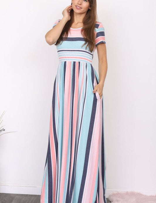 Plus Size Stripe Short Sleeve Maxi Dress