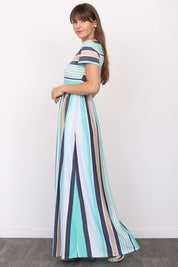 Women's Plus Size Short Sleeve Stripe Maxi Dress