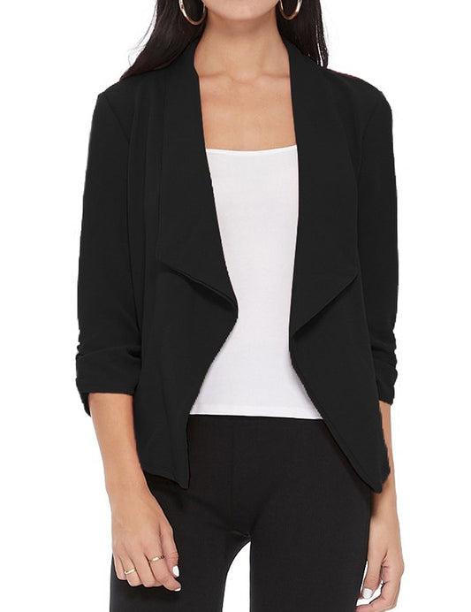 Casual, solid, waist length, blazer jacket