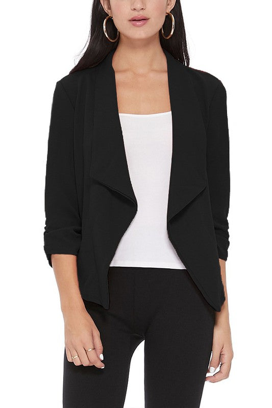 Women's Ruched Sleeve Casual Blazer Jacket