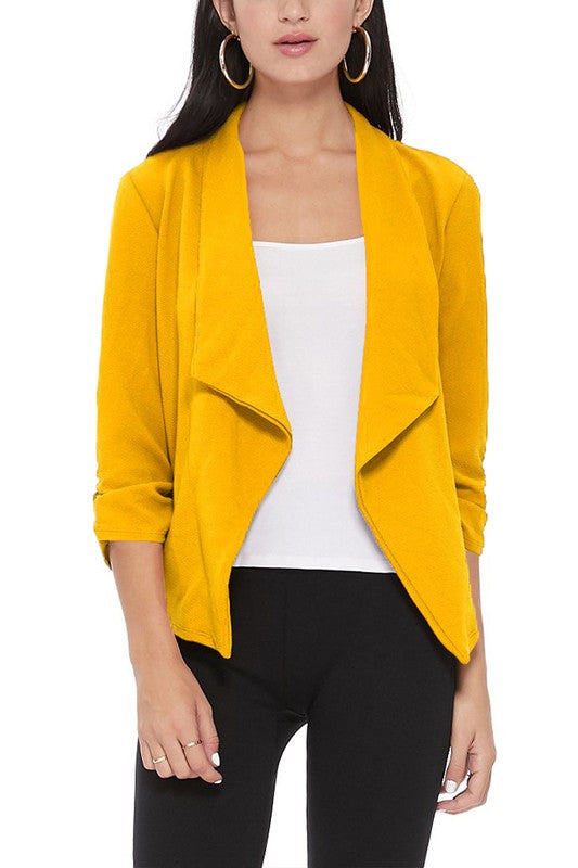 Women's Ruched Sleeve Casual Blazer Jacket