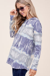 Women's Casual Tie Dye Long Sleeve Hoodie Plus Top