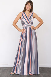 Women's Surplice Vintage Stripe Maxi Dress