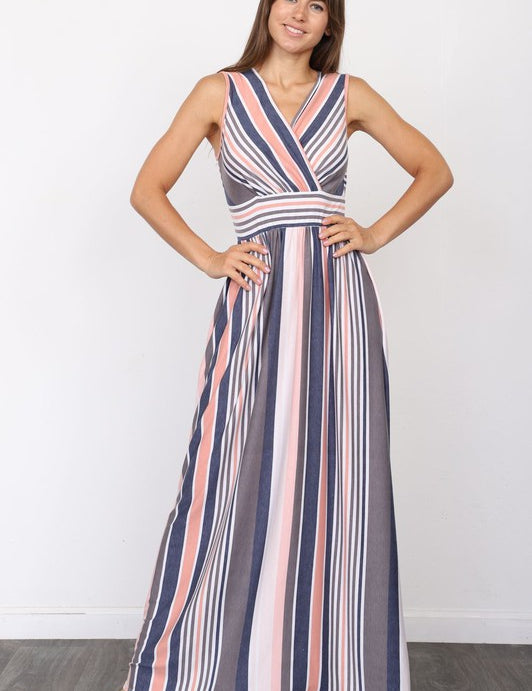 Surplice Stripe Maxi Dress