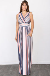 Women's Surplice Vintage Stripe Maxi Dress