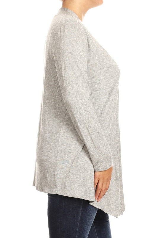 Solid open fron, long sleeve cardigan draped front