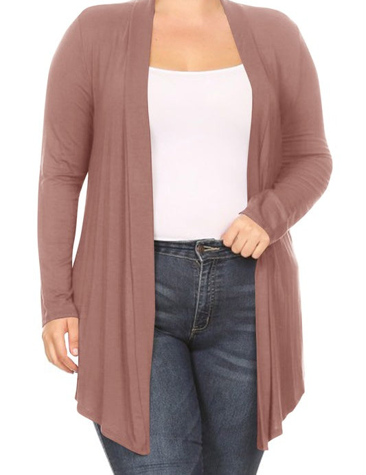 Solid open fron, long sleeve cardigan draped front