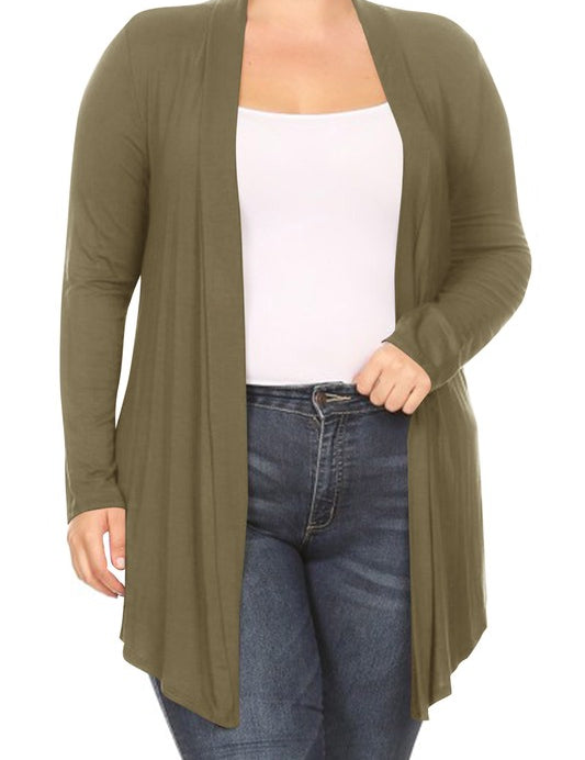 Solid open fron, long sleeve cardigan draped front