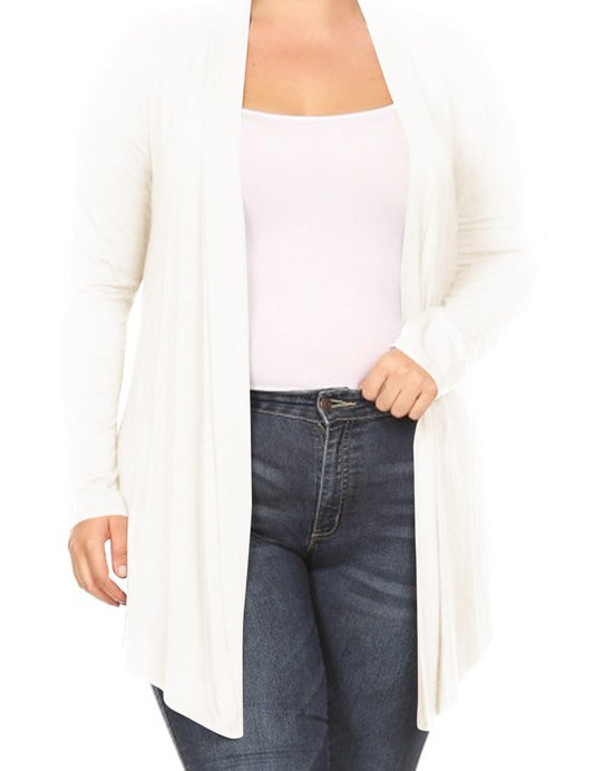 Solid open fron, long sleeve cardigan draped front