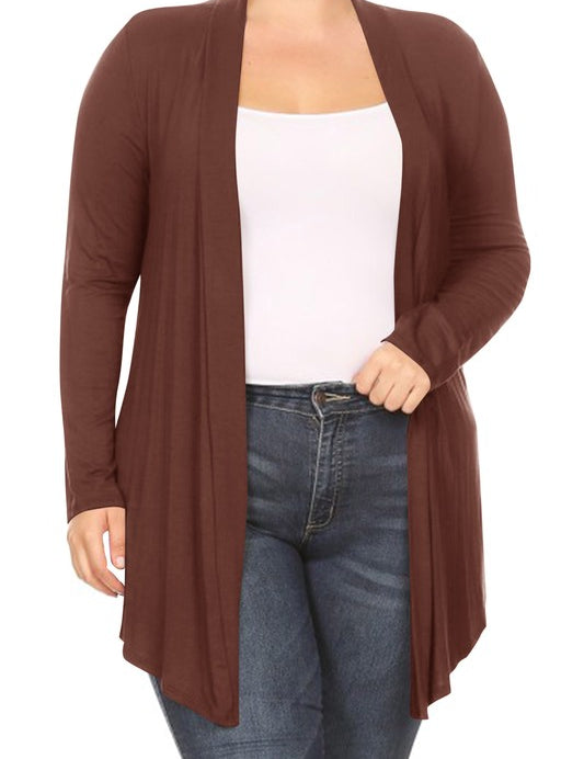 Solid open fron, long sleeve cardigan draped front