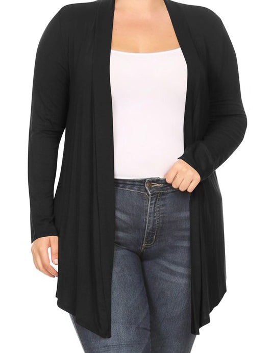 Solid open fron, long sleeve cardigan draped front