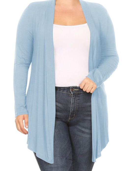 Solid open fron, long sleeve cardigan draped front