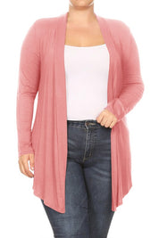 Solid open fron, long sleeve cardigan draped front