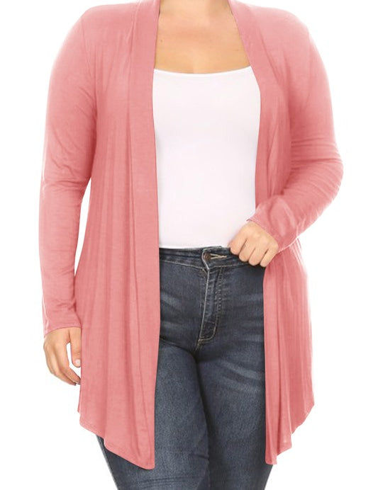 Solid open fron, long sleeve cardigan draped front