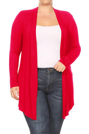 Solid open fron, long sleeve cardigan draped front