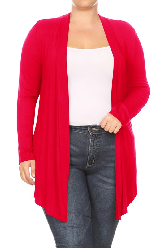 Solid open fron, long sleeve cardigan draped front