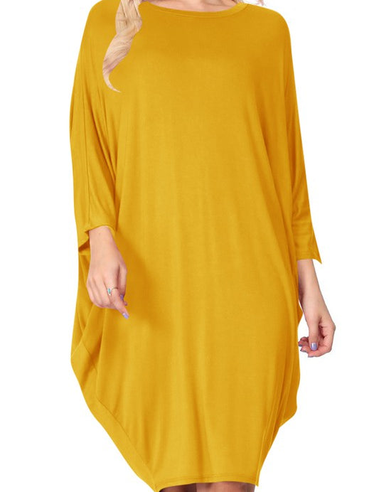 Women's Solid Knit Dress with Long Dolman Sleeves