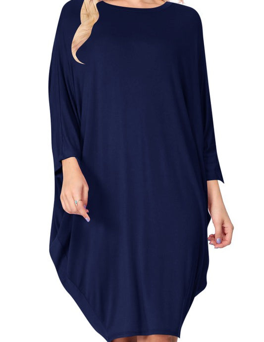 Women's Solid Knit Dress with Long Dolman Sleeves