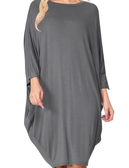 Women's Solid Knit Dress with Long Dolman Sleeves