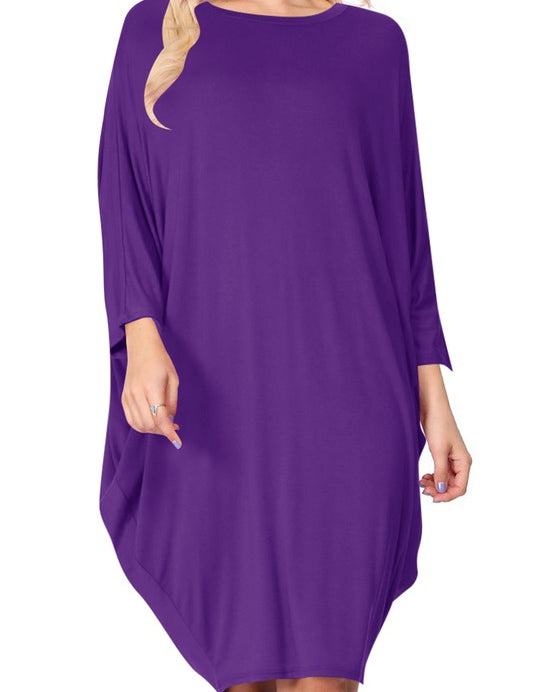 Women's Solid Knit Dress with Long Dolman Sleeves