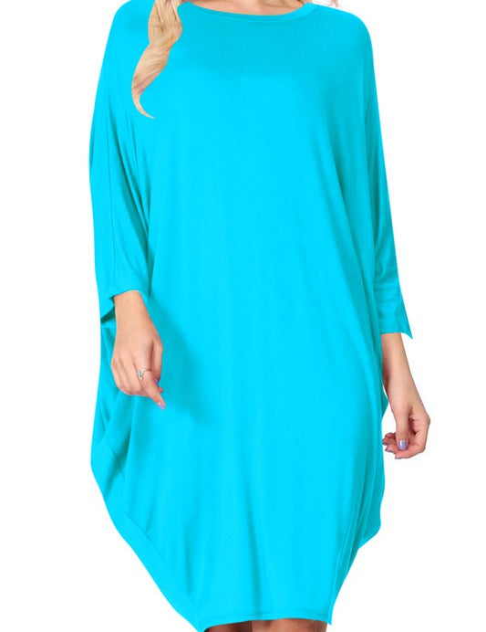 Women's Solid Knit Dress with Long Dolman Sleeves