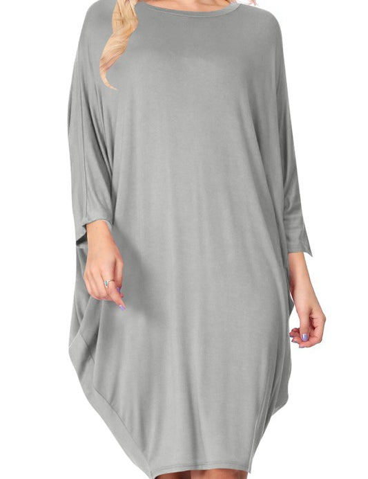 Women's Solid Knit Dress with Long Dolman Sleeves