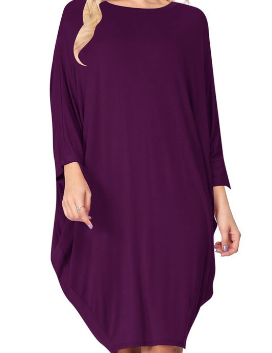 Women's Solid Knit Dress with Long Dolman Sleeves