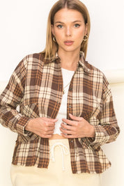 Women's Cropped Plaid Button-Down Shirt