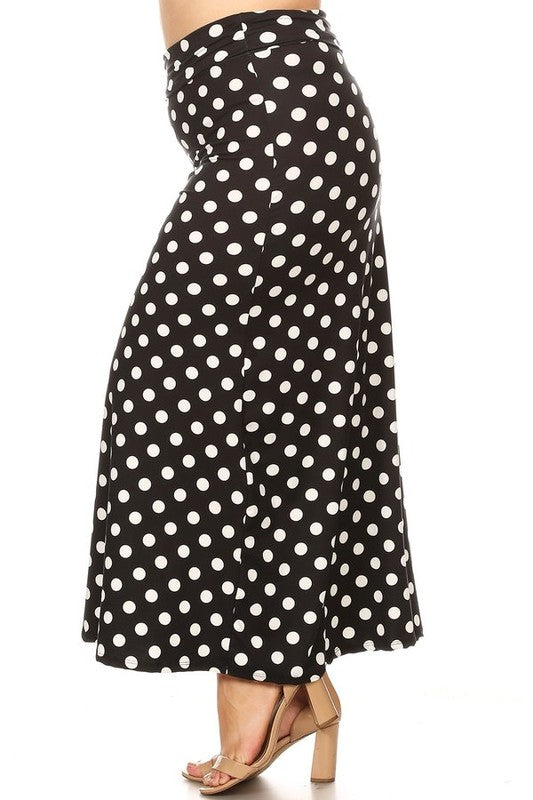 Women's Plus Size High Waisted Polka Dot Maxi Skirt