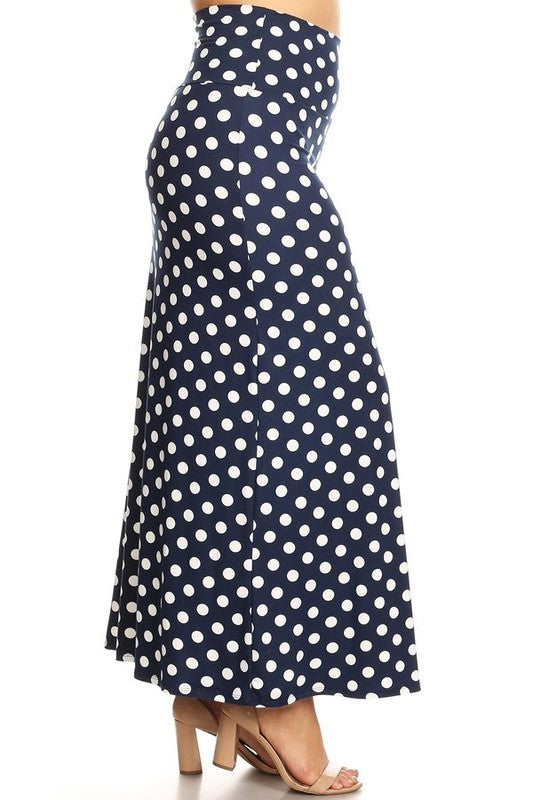 Women's Plus Size High Waisted Polka Dot Maxi Skirt