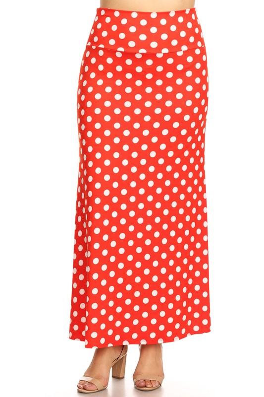 Women's Plus Size High Waisted Polka Dot Maxi Skirt