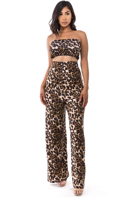 Women's Tie-Back Crop Top and Wide Leg Pants Set