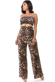 Women's Tie-Back Crop Top and Wide Leg Pants Set