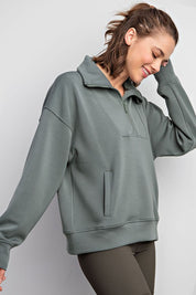 Women's Loose Fit Modal Poly Span Quarter Zip Pullover