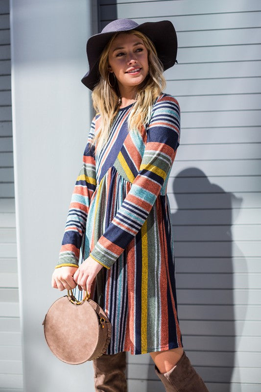 Women's Multi-Color Cross Stripe Midi Dress