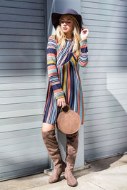 Women's Multi-Color Cross Stripe Midi Dress