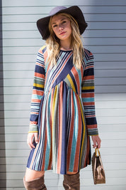 Women's Multi-Color Cross Stripe Midi Dress